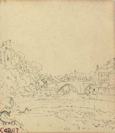Stolen Corot drawing, Landscape with Bridge